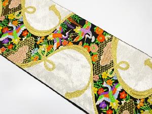 組紐に鶴・草花模様織出し袋帯